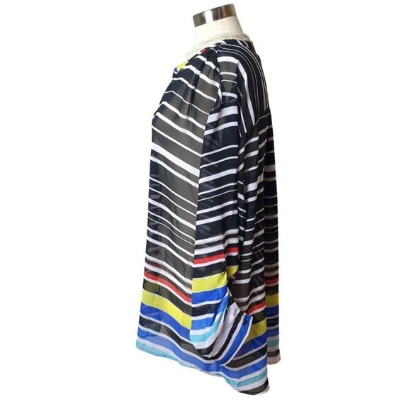 A.N.A Womens Plus Striped Tunic 3X Sheer Blouse V-Neck LS office festive, boho - Picture 4 of 5